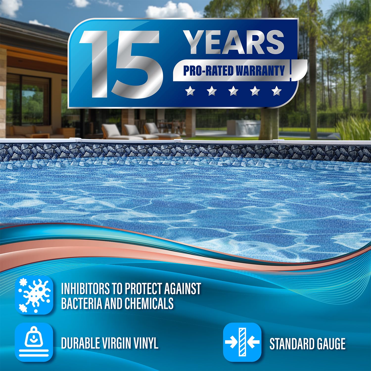 18 Foot Round Pool Liner for Above Ground Swimming Pools - Unibead Style, 52 Inch Wall Height, Standard Gauge, Durable Vinyl, for Steel Sided Above Ground Pools, Boulder Swirl - Image 3