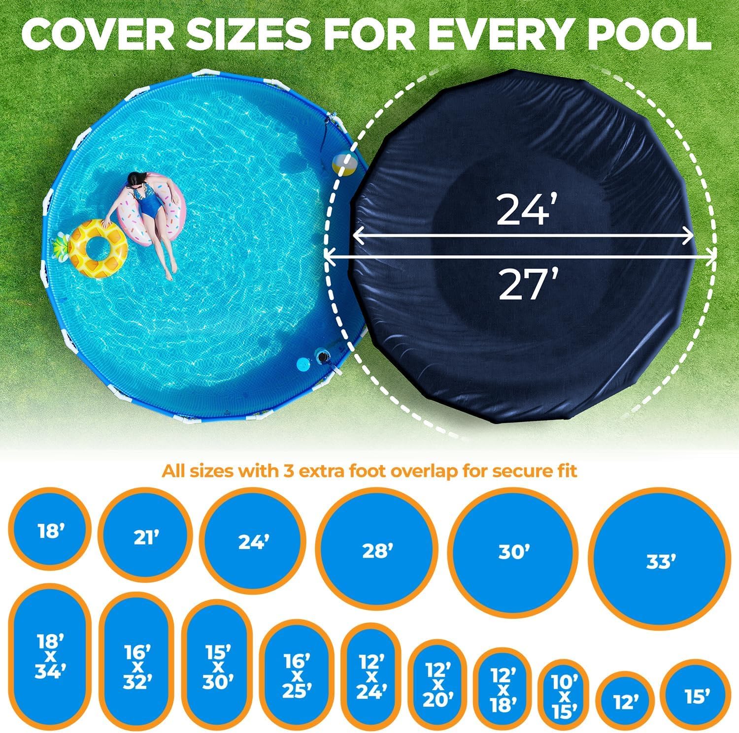 24 ft Round Pool Cover for Above Ground Pools, Above Ground Pool Cover, Swimming Pool Cover, Winter Pool Cover, Keeps Out Debris, Cold and UV Resistant, Supreme Mesh, Navy Blue - Image 5