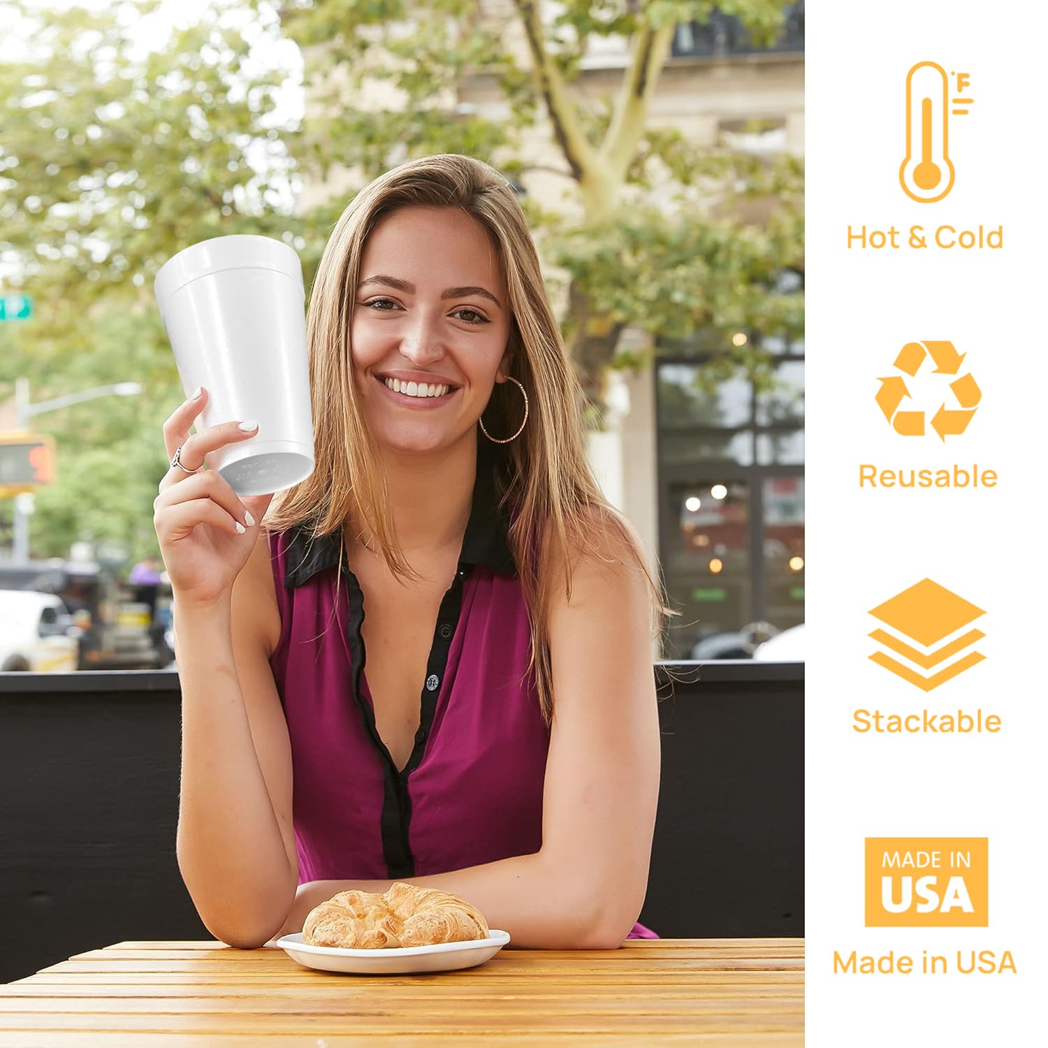 32 Oz Styrofoam Cups with Lids (25 Pack) Large Foam Cups for Hot and Cold Drinks, Insulated White Styrofoam Coffee Cups, Soda, Juice, Tea - Made in USA - Image 9